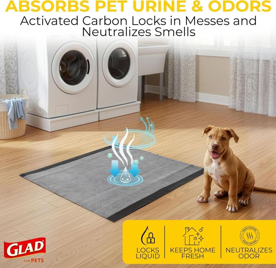 Glad for Pets Black Charcoal Puppy Pads | Puppy Potty Training Pads That ABSORB & NEUTRALIZE Urine Instantly | New & Improved Quality Puppy Pee Pads, 14 count