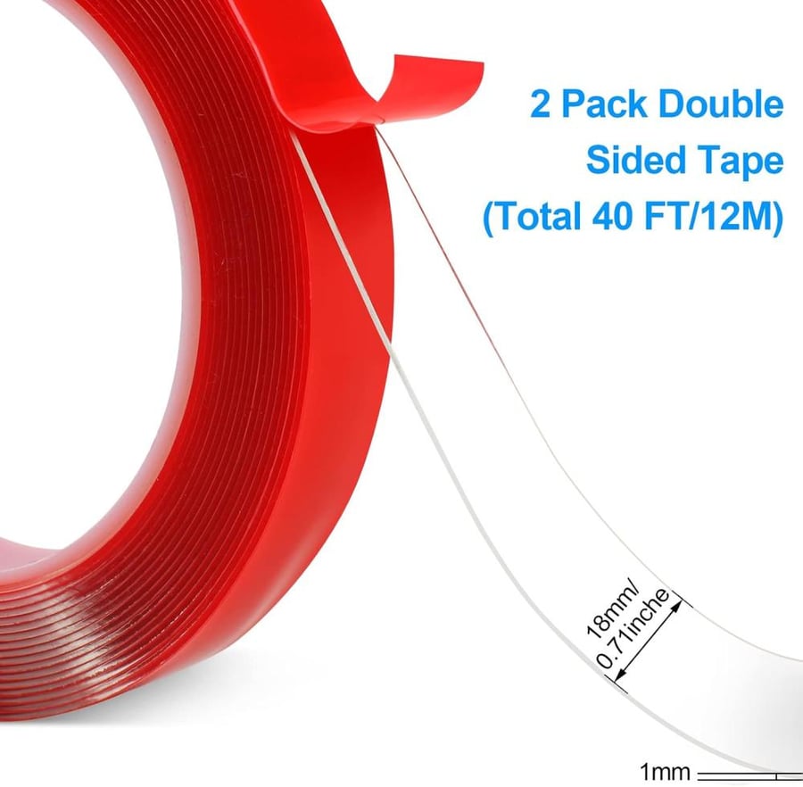 Double Sided Tape 2 Pack Heavy Duty - 3/4"10' Acrylic Clear Strong Adhesive Waterproof Removable Double Sided Mounting Tape for Carpet Fix, Home Office Wall Decor, DIY Crafts, Car Glass Decor