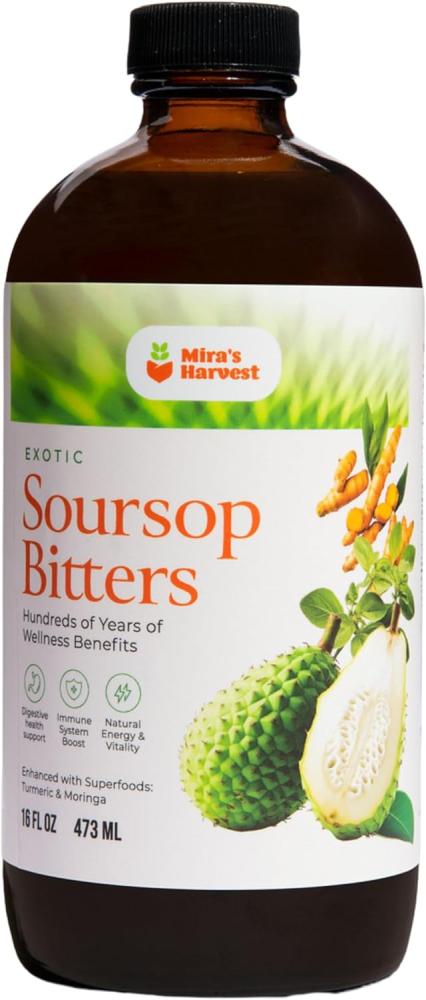 Soursop Bitters Liquid 16oz Premium Grade for Gut Support, with Moringa, Bitter Wood, Apple Cider Vinegar