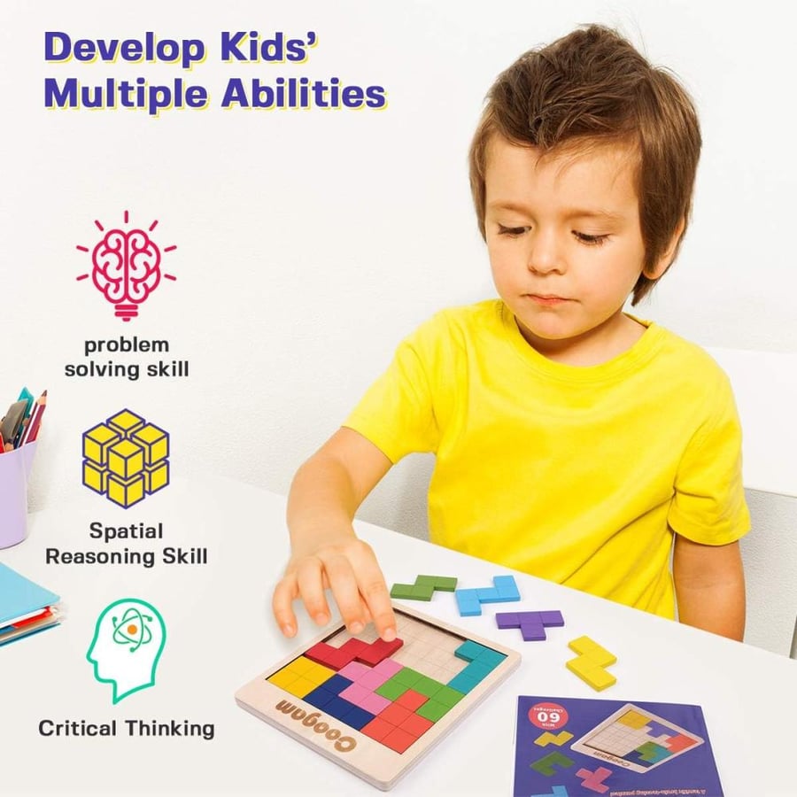 Coogam Wooden Tangram Puzzle Pattern Blocks for Kids & Adults