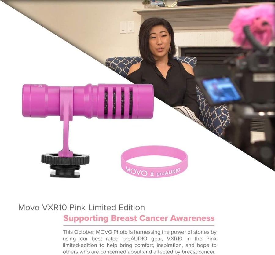 Movo VXR10 Universal Video Microphone with Shock Mount, Deadcat Windscreen, Case for iPhone, Android Smartphones, Canon EOS, Nikon DSLR Cameras and Camcorders (Pink Breast Cancer Awareness Edition)