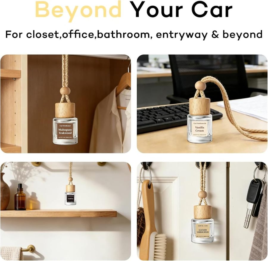C Classy Car Hanging Air Freshener, 2 Pieces, Mahogany Teak, Essential Oil Diffuser, Cute Glass Bottle, Long-lasting Fragrance, Car Accessory for Women and Men, Made in the