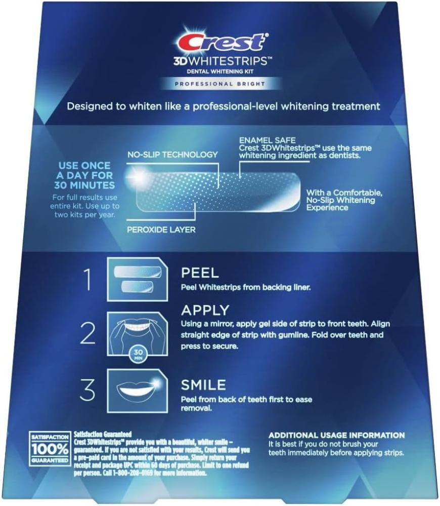 Crest 3D Whitestrips Professional Bright Levels طقم تبييض الأسنان - 18 جلسة، 36 شريطاً
