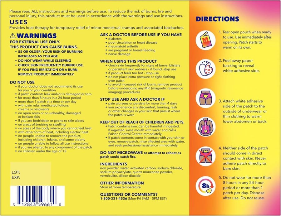 Midol Heat Vibes Menstrual Pain Relief Heat Patches - 6 Count Pack for Period Cramps and Backache