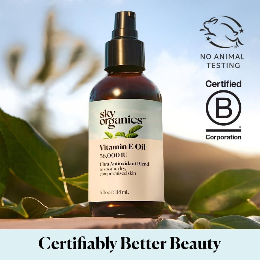 Sky Organics Vitamin E Oil for Face, 36,000 IU Ultra Antioxidant Blend to Deliver Reparative Moisture and Soothe Dry, Damaged & Compromised Skin, 100% Pure Cold-Pressed Facial Oil, 4 fl oz