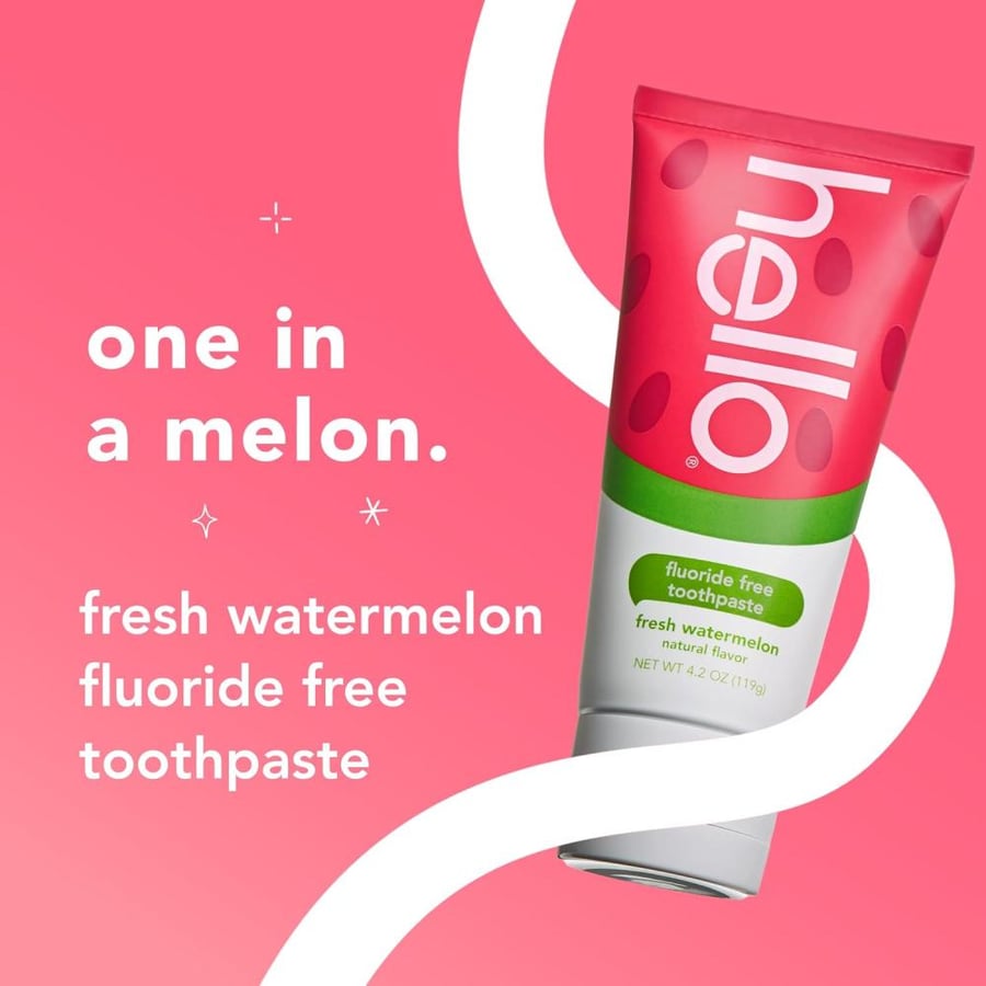 Hello Natural Watermelon Flavor Baby & Kids Fluoride Free Toothpaste, Vegan, SLS Free, Gluten Free, Safe to Swallow for Baby and Toddlers, 4.2 Ounce. 3 Pack