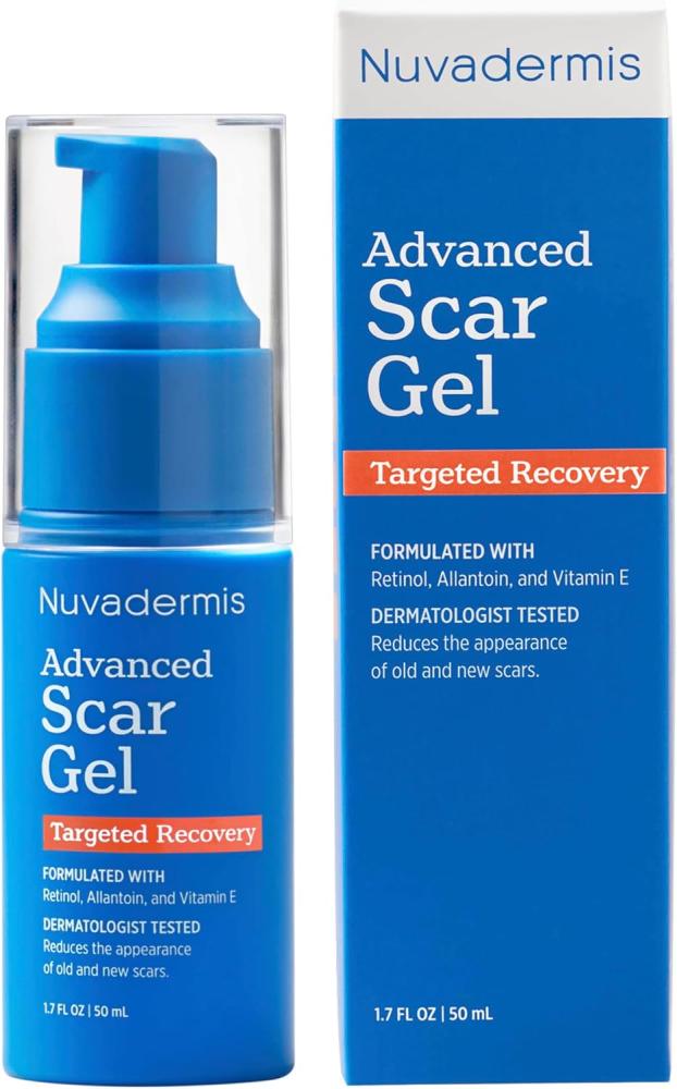 NUVADERMIS Scar Gel - Retinol, Allantoin, Vitamin E, Betaine - For C-Section, Tummy Tuck, Keloid Scars - Post Surgery Scar Management - 1.7 oz Pump Bottle
