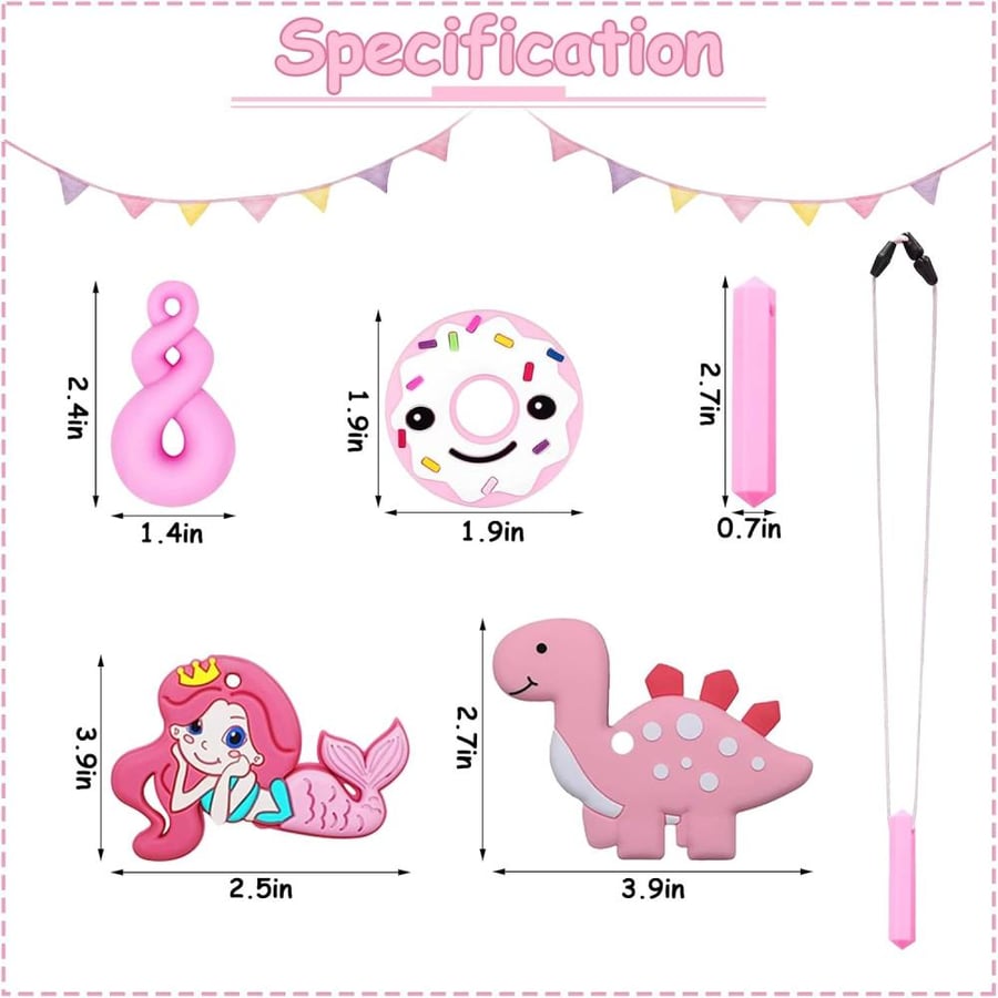 ZOCONE 5 PCS Chew Toys for Autistic Children, Food Grade Silicone Sensory Chew Necklace Chewy Toys for Autism Kids Safety Cute Chewing Necklaces for ADHD Toddlers Boys Girls with Teething