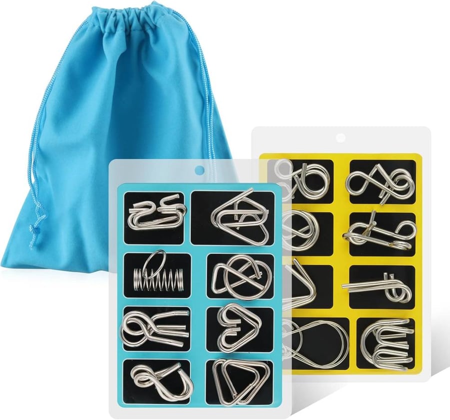 Coogam Metal Wire Puzzle Set of 16 with Pouch for Kid
