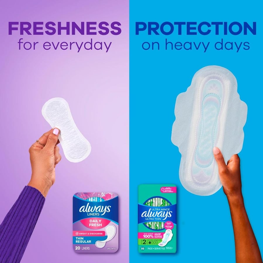 Always Thin Daily Panty Liners For Women, Light Absorbency, Unscented, 162 Count