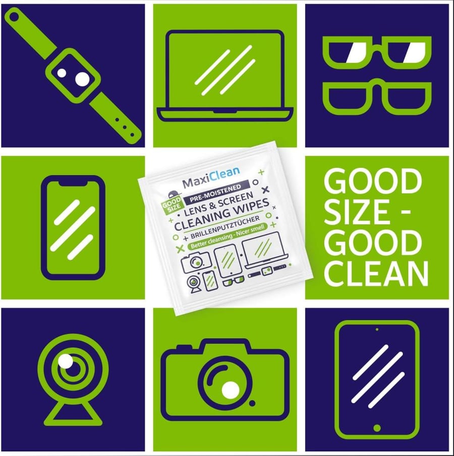 MAXI CLEAN Lens Wipes - 440 Pre-moistened Eyeglass Cleaning Wipes - Cleaner for Glasses, Laptops Screens, Binoculars, Optical Lens, Watch Screens, Made in Europe