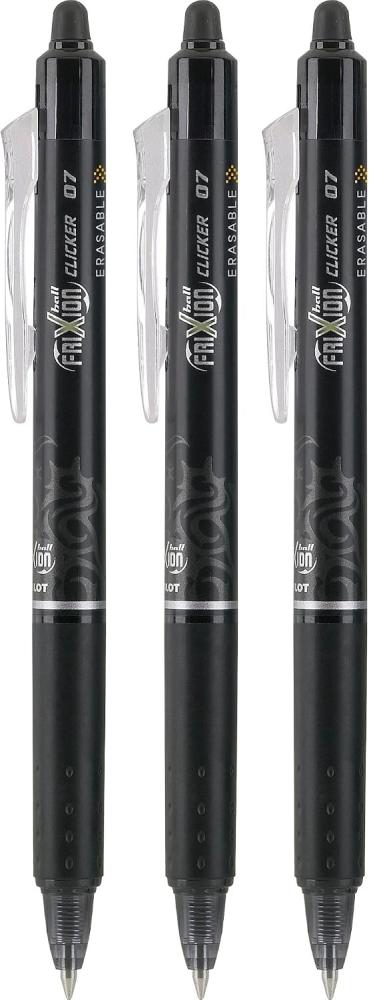 PILOT FriXion Clicker Erasable, Refillable & Retractable Gel Ink Pens, Fine Point, Black Ink, 3 Count (Pack of 1) (31464)