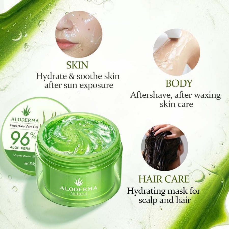 ALODERMA Organic Pure Aloe Vera Gel Made with 96% USDA Organic Certified Aloe Vera within 12 Hours of Harvest (200g, 7.0 oz) No Powder Concentrates or Parabens – No Sticky Residue