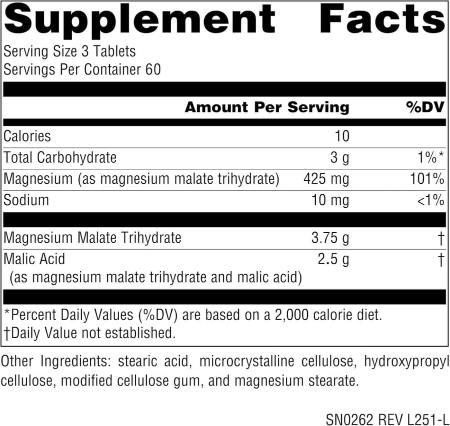 Source Naturals Magnesium Malate Tablets (3750mg, 180 Pieces)