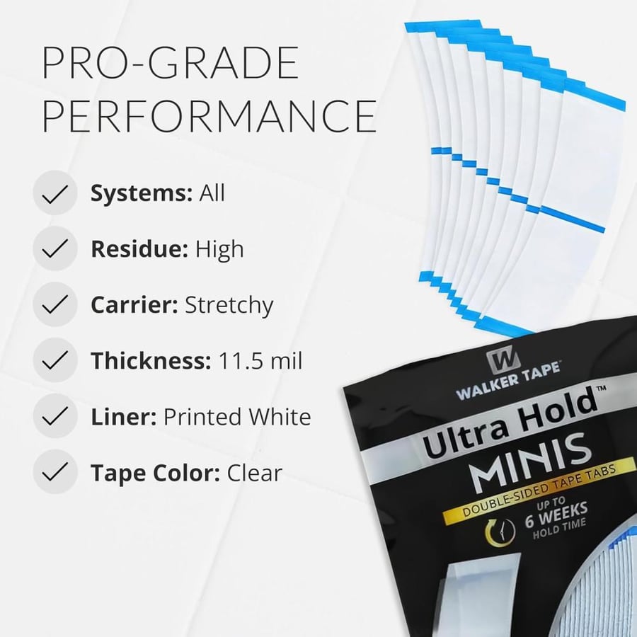 Walker Tape Ultra Hold Mini Tabs - Durable Double Sided Hair Wig - Long Lasting Water & Heat Resistant - 72 Tabs per Pack