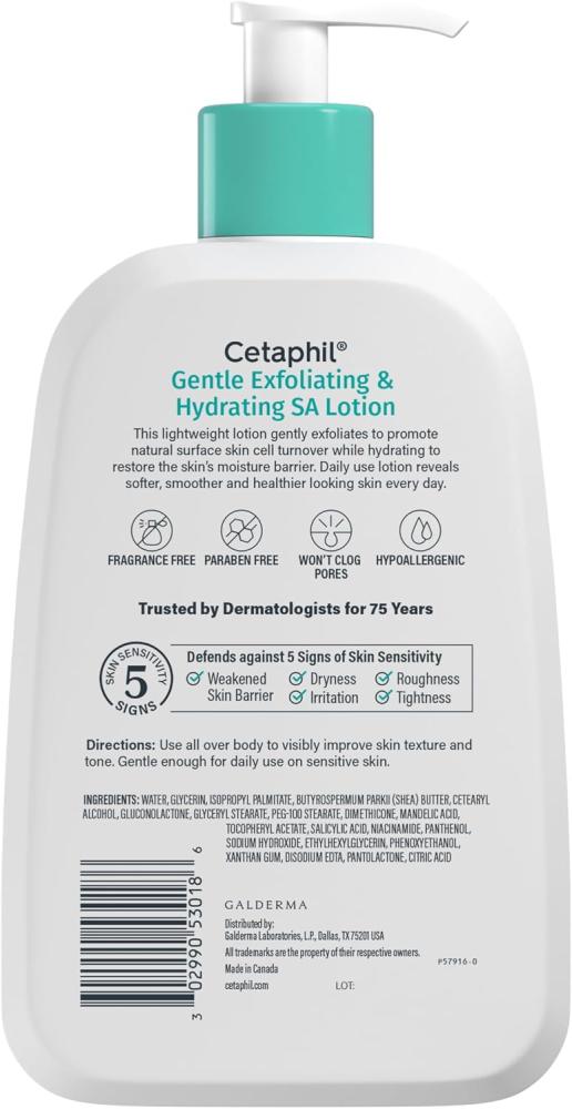 CETAPHIL Gentle Exfoliating SA Lotion, Lightweight Moisturizer for All Skin Types, 16 oz Pump Bottle, Salicylic Acid, Mandelic Acid & Gluconolactone, Gently Exfoliates, Dermatologist Recommended Brand