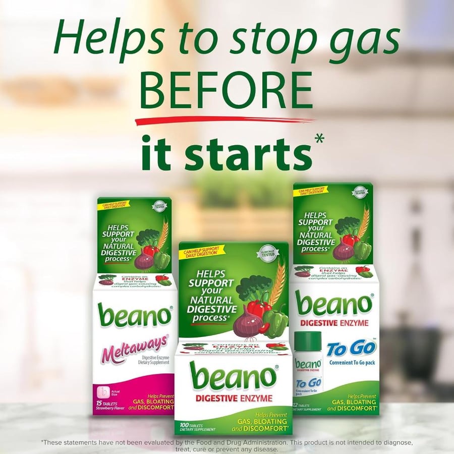 Beano To Go Gas Prevention Bloating Relief Tablets 12 Count (Pack of 1) Multi