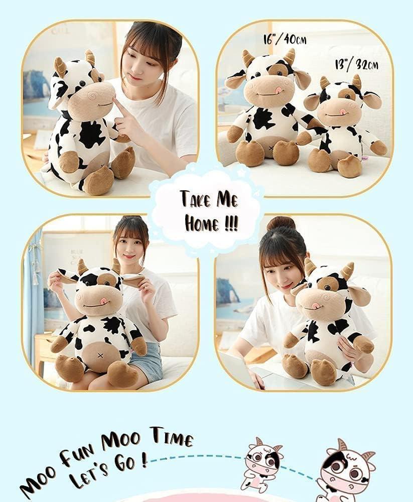 Cow Plush Toy 16 Inch Stuffed Animal Throw Plushie Pillow Doll, Soft Fluffy Hugging Cushion, Gift for Every Age and Occasion