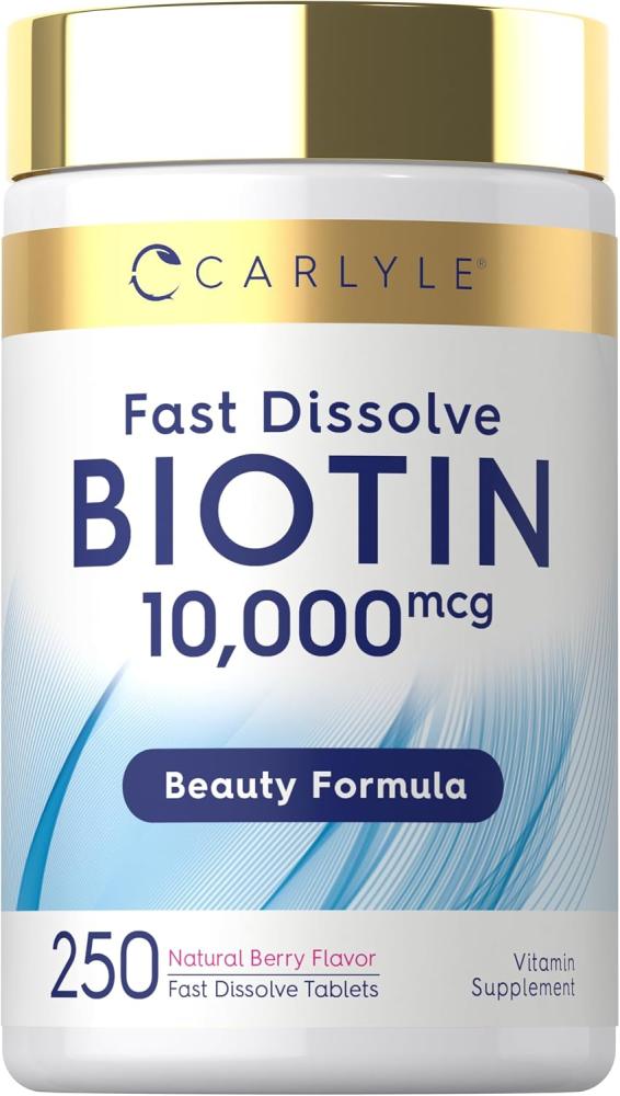 Carlyle Biotin 10000mcg | 250 Fast Dissolve Tablets | Max Strength | Vegetarian, Non-GMO, Gluten Free Supplement