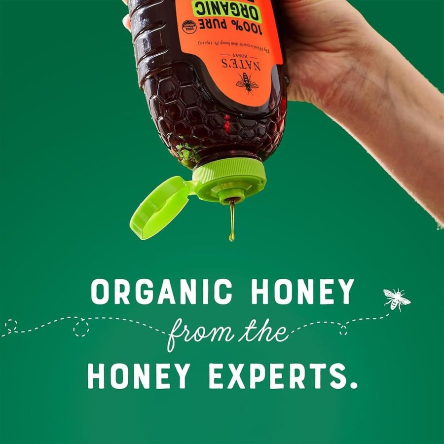 Nature Nate's 100% Pure Raw & Unfiltered Organic Honey; 32-oz. Squeeze Bottle; Product of Brazil and Uruguay; Enjoy Honey's Balanced Flavor and Wholesome Benefits, Just as Nature Intended