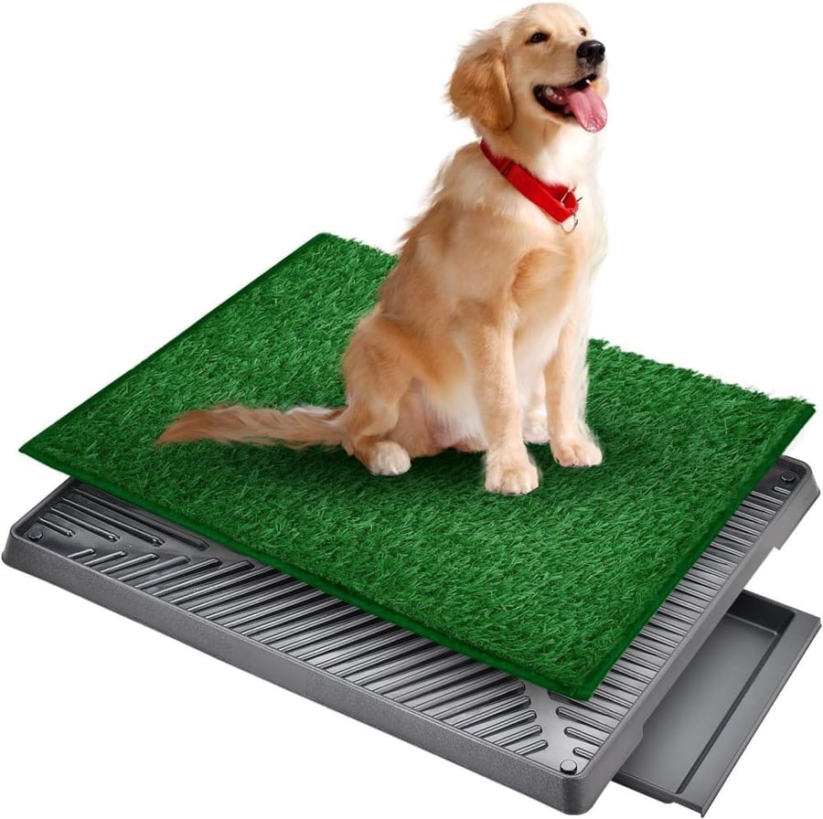 Dog Grass Pad with Tray, Dog Toilet Puppy Pee Training Mat with Artificial Grass Mat, Pet Potty Grass Pad for Indoor and Outdoor Use, 63cm x 51cm