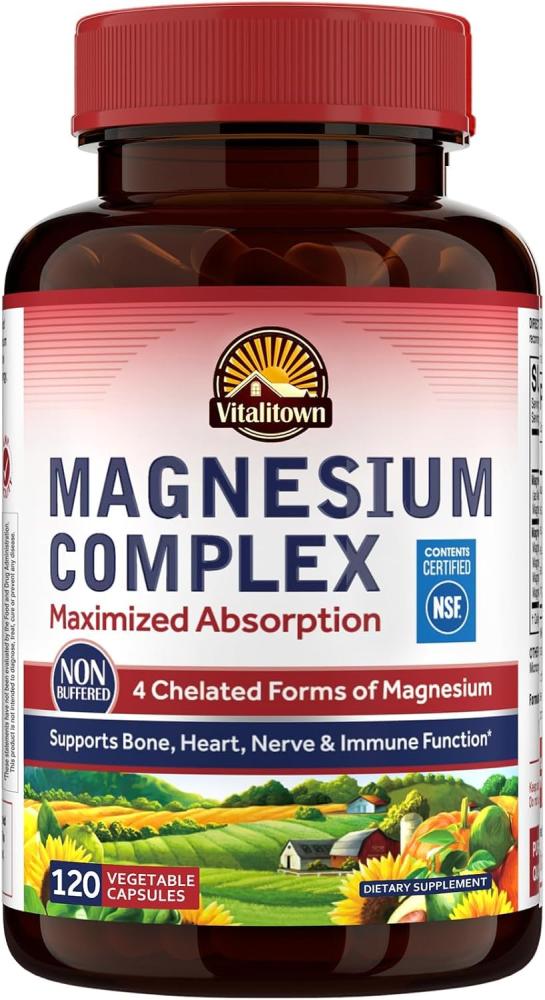 Vitalitown Magnesium Complex, Magnesium Glycinate, Malate, Taurate & Citrate, Chelated Forms, High Absorption, Bone, Heart, Muscle, Immune, Energy, Sleep & Digestion, Non-GMO