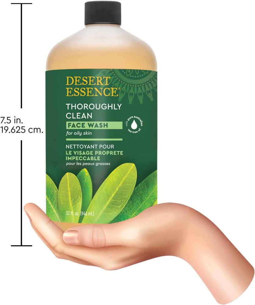Desert Essence Thoroughly Clean Face Wash - Original - 32 Fl Oz - Tea Tree Oil - For Soft Radiant Skin - Gentle Cleanser - Extracts Of Goldenseal, Awapuhi, Chamomile Essential Oils