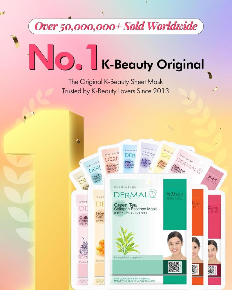 DERMAL 24 Combo Korean Essence Sheet Mask Variety Pack, Collagen & More