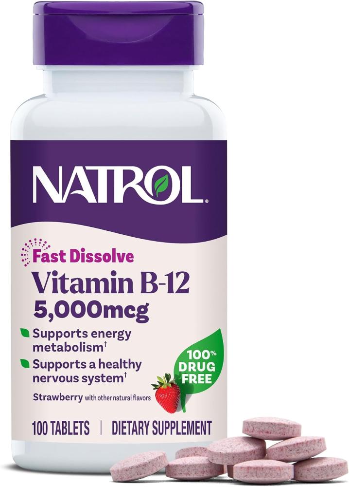 Natrol Vitamin B-12, Fast Dissolve, Maximum Strength, Strawberry, 5000 mcg, 100 Tablets