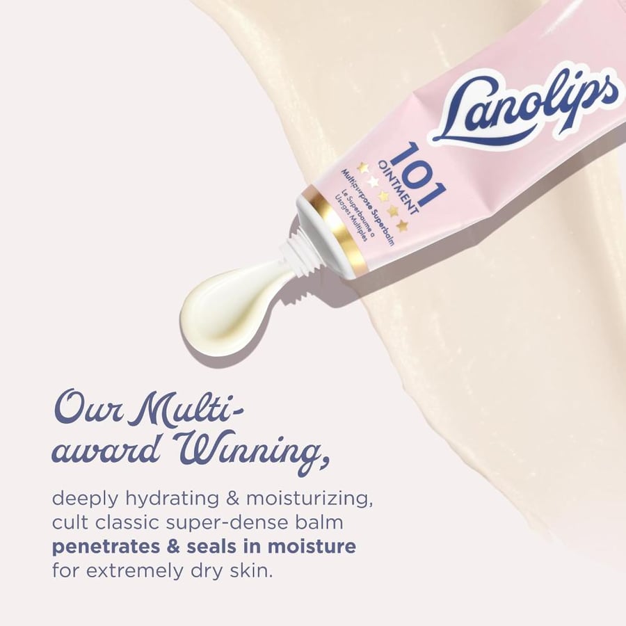 Lanolips 101 Ointment Multi-Balm, Original Superbalm - Contains Pure Lanolin Oil for Smooth, Hydrated & Healthy Lips - Natural Lip Balm for Dry Lips, Cuticles & More (0.52 oz)