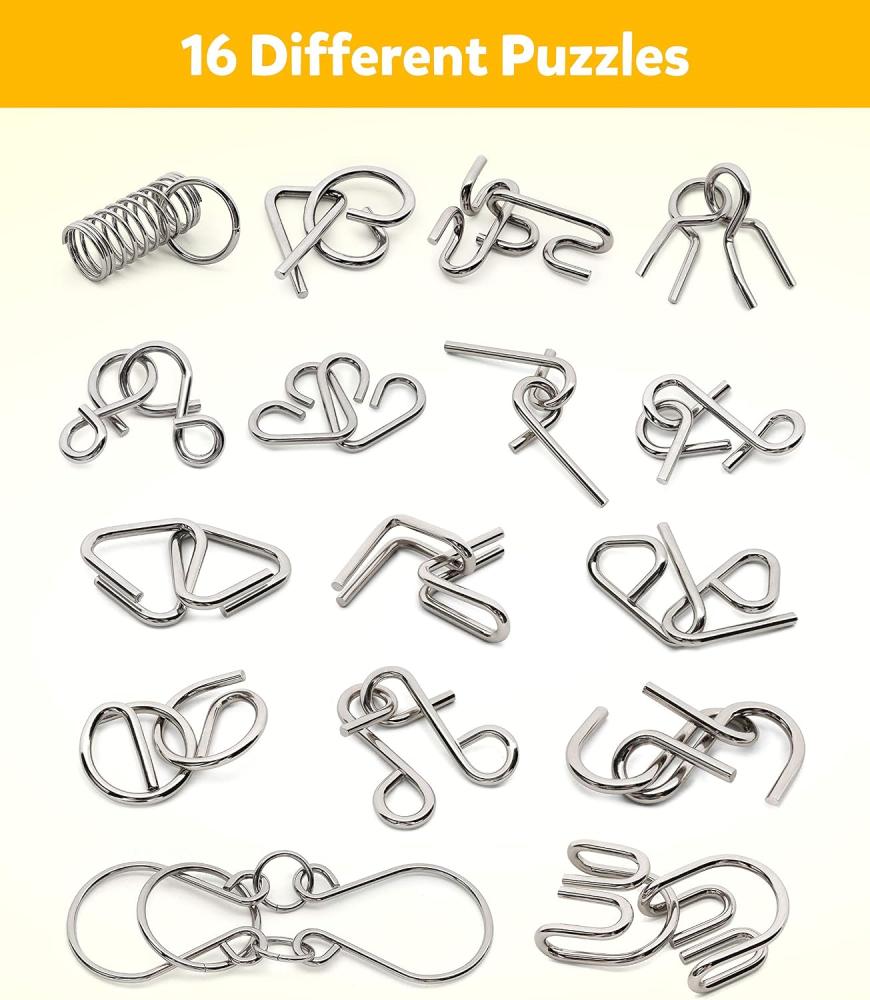 Coogam Metal Wire Puzzle Set of 16 with Pouch for Kid