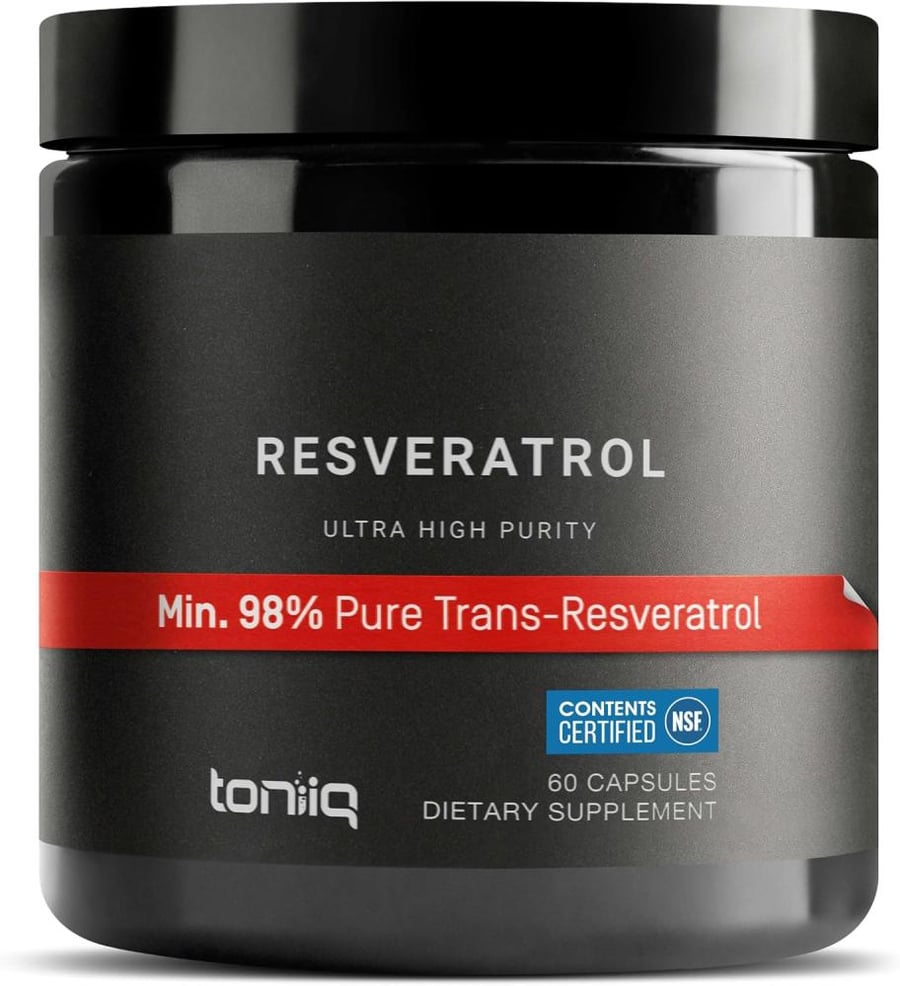 Toniiq Ultra High Purity Resveratrol Capsules - 98% Trans-Resveratrol - Highly Purified and Bioavailable - 60 Caps Reservatrol Supplement