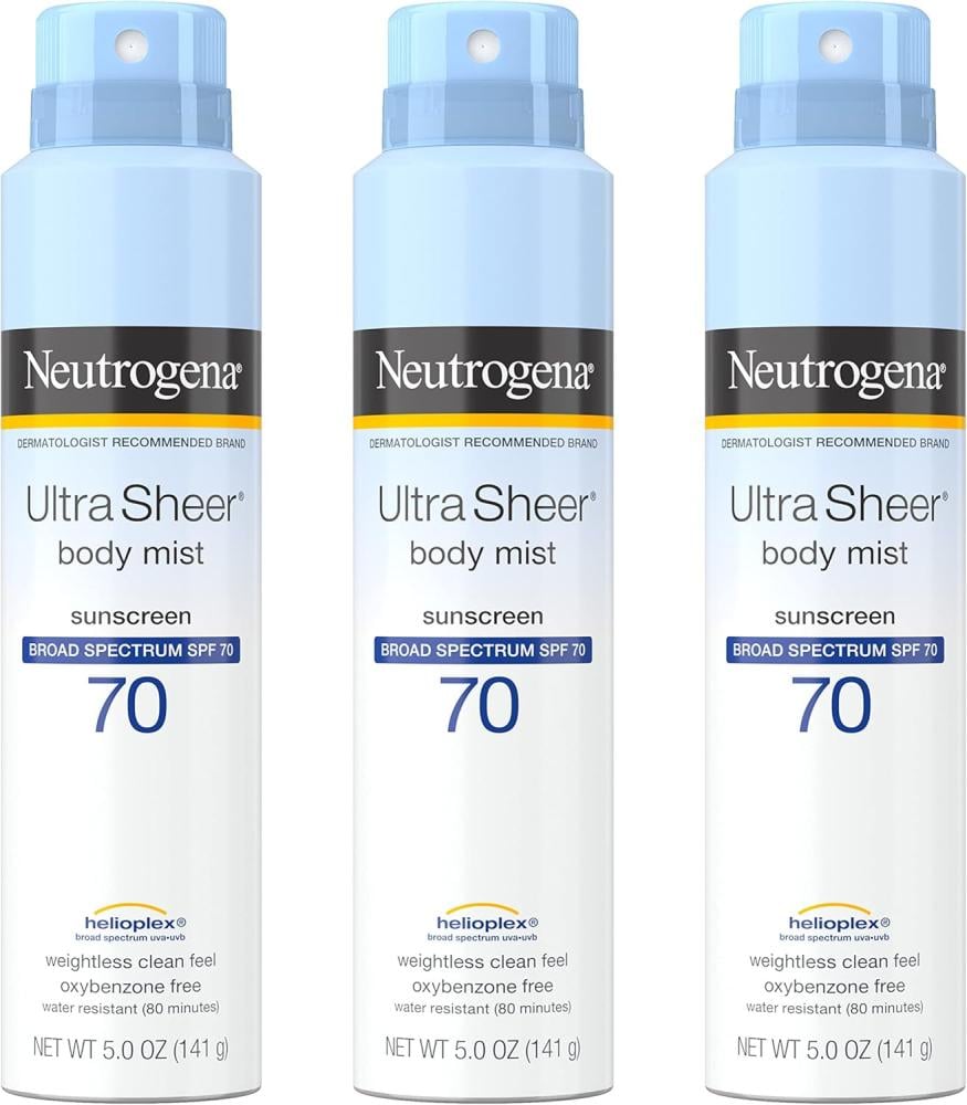 نيوتروجينا الترا شير الجسم الضباب واقية من الشمس SPF رش واسعة الطيف 70 خفيفة الوزن وغير دهني ومقاومة للماء النفط خالية كوميدوغينيك 5 أوقية حزمة 3 5.0
