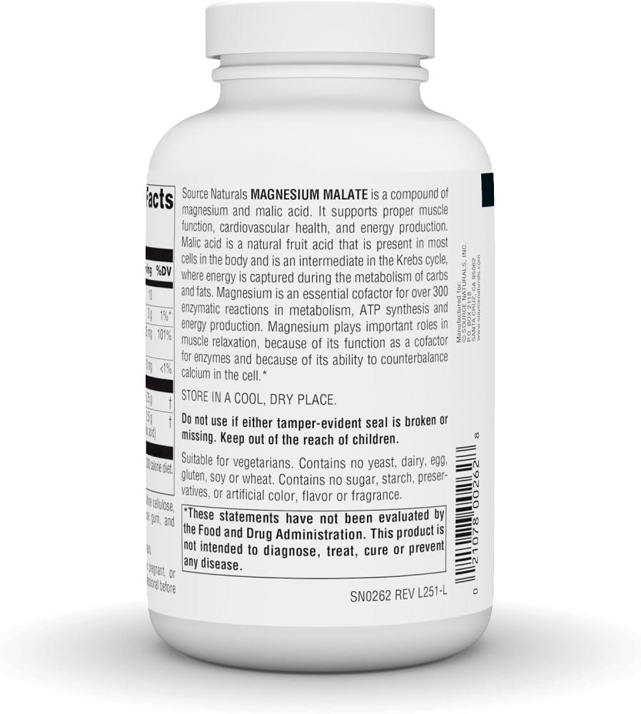 Source Naturals Magnesium Malate Tablets (3750mg, 180 Pieces)