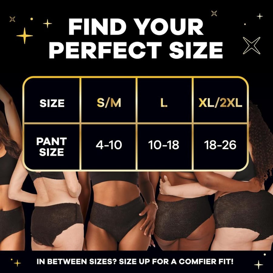 Always Zzzs Overnight Disposable Period Underwear for Women, Size Large, Black Period Panties, Leakproof, Large, 14 Count