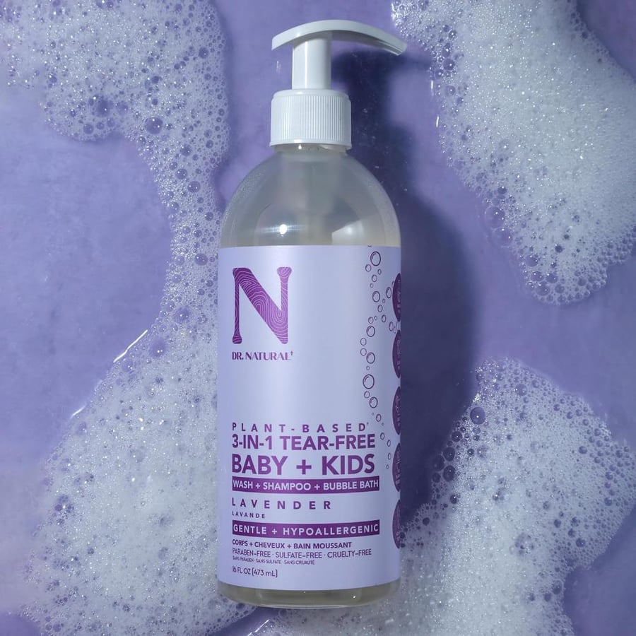 Dr. Natural 3-in-1 Tear-Free Baby Plus Kids Soap - Head-to-Toe Baby Soap and Baby Shampoo - Sensitive Skin Moisturizing Body Wash - Lavender - 474 ml