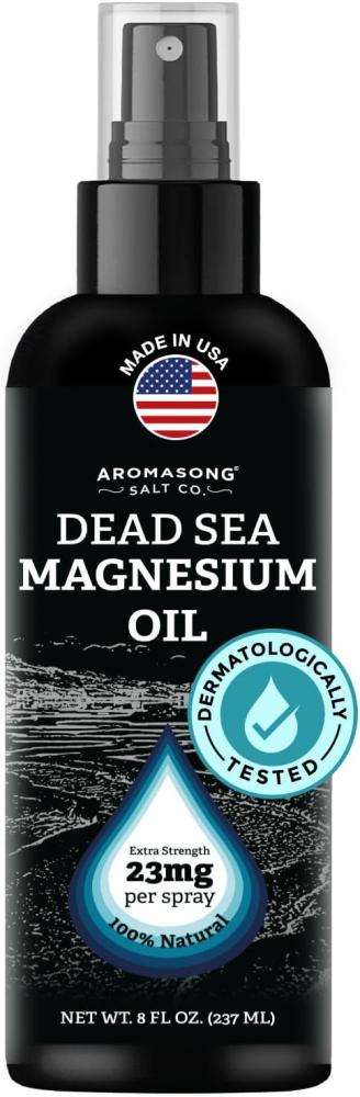 Aromasong Magnesium Spray - Extra Strength (23mg in Each Spritz) 8 Oz, Natural and Pure Magnesium Oil Spray - Made in The USA - for Leg Discomfort and Promotes a Calm Sleep
