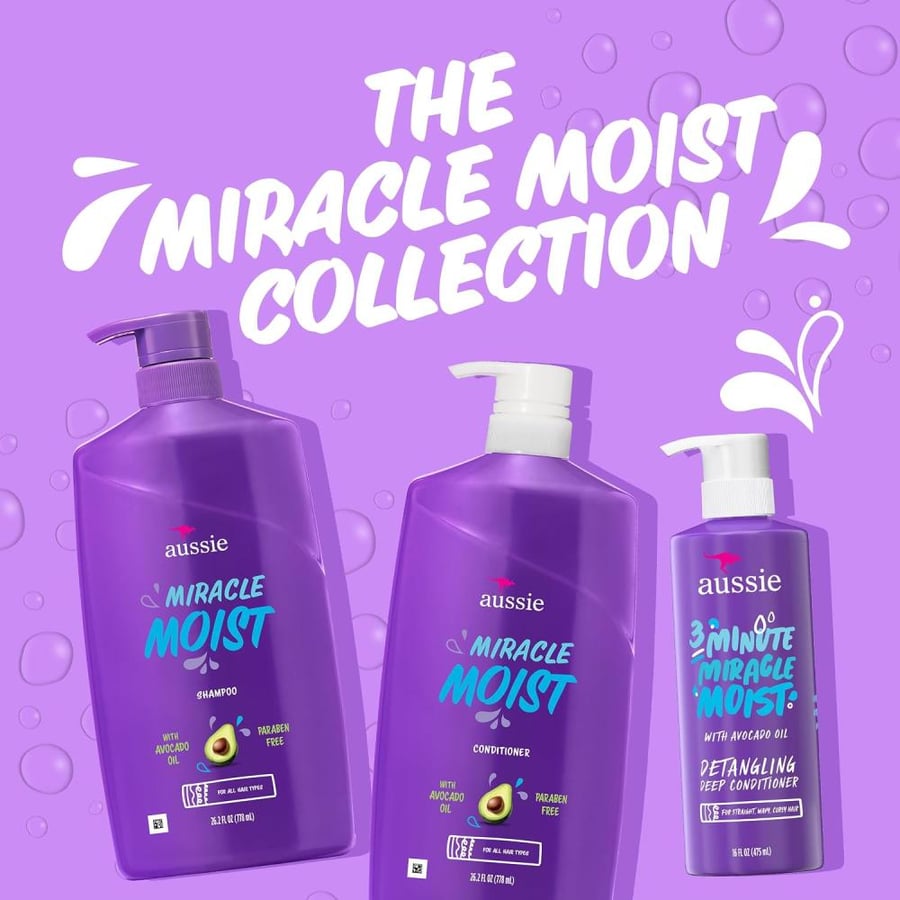 Aussie Miracle Moist Shampoo, and 3 Minute Miracle Deep Conditioner Hair Treatment Bundle, Infused with Avocado & Australian Jojoba Oil, Paraben Free, White, Citrus, 3 Piece Set