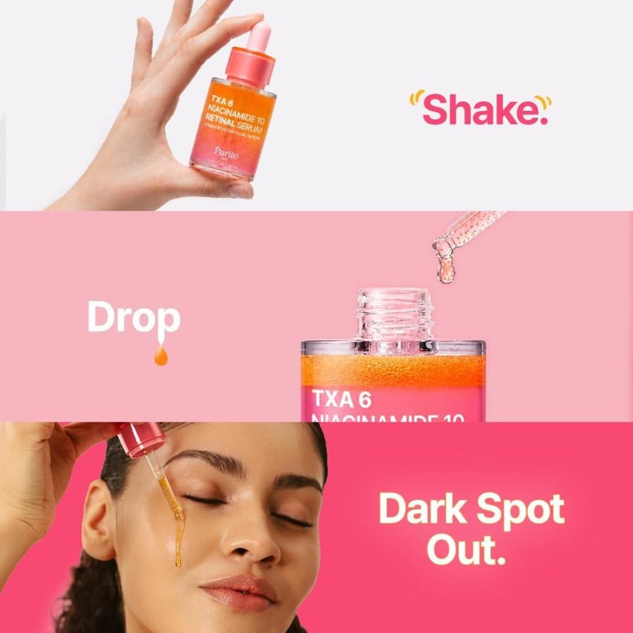 PURITO TXA 6% Niacinamide 10 Retinal Facial Serum, for Dark Spots, Post-Acne Marks, Uneven Tone & Hyperpigmentation, 16% Triple Active Formula for Clear Skin, Korean skincare, 30mL 1.01 fl.oz
