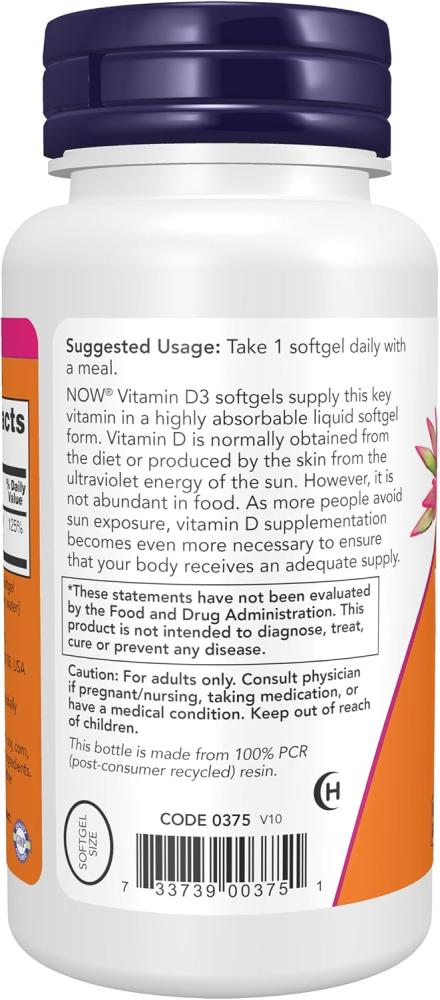 NOW High Potency Vitamin D-3 Softgels - 1000 IU, 360