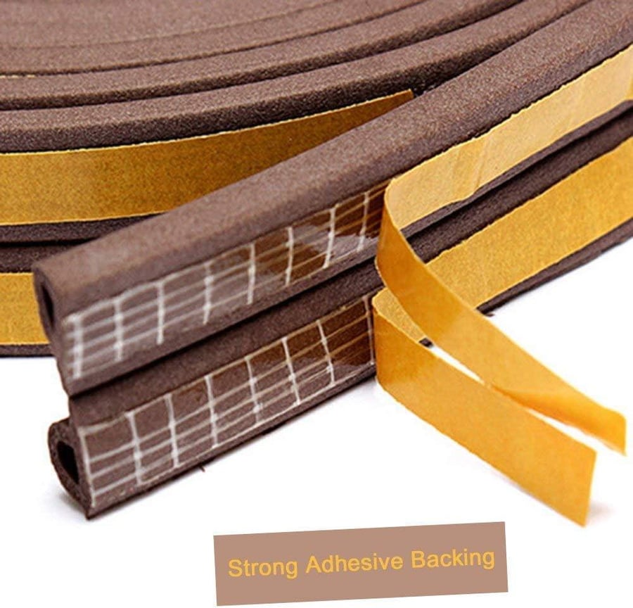 CloudBuyer Self-Adhesive Insulation Doors and Windows Draught Excluder Foam Seal Strip Soundproofing Collision Avoidance Rubber (D Type 5M, Coffee)