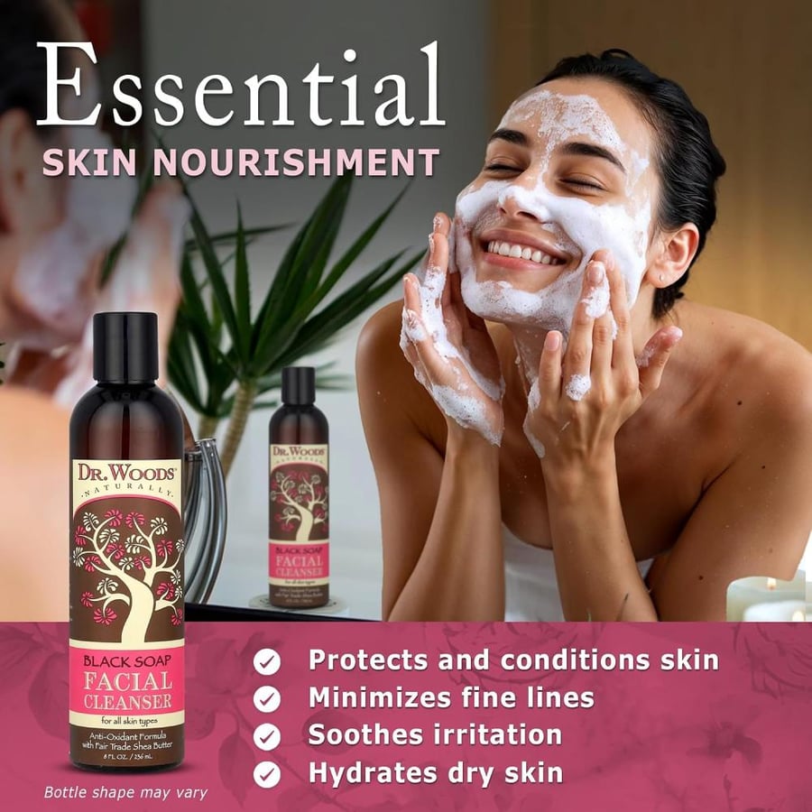 Dr. Woods Vision Black Soap Facial Cleanser with Organic Shea Butter, 8 Oz