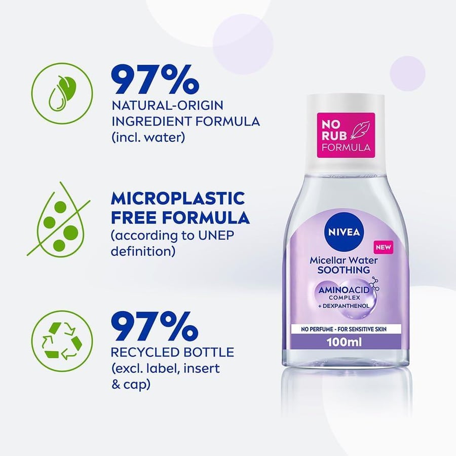 NIVEA Face Micellar Water, Face Eyes Lips Makeup Remover, No Residue, Sensitive Skin, 100ml