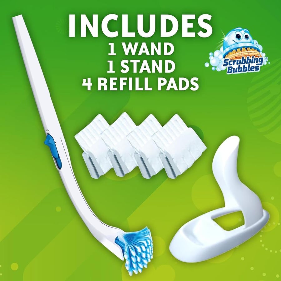 Scrubbing Bubbles Fresh Brush Starter Toilet Cleaning Kit, Toilet Cleaning System Including- 1 Toilet Bowl Brush + 1 Toilet Brush Stand + 4 Toilet Cleaner Refill Pads