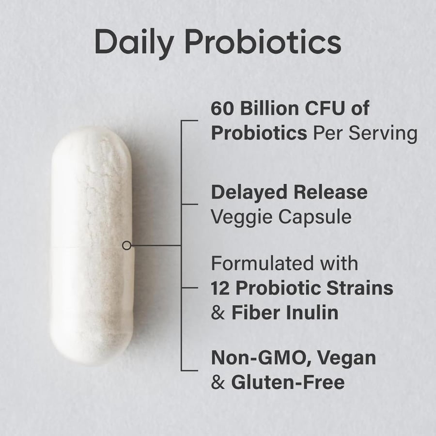 Sports Research Daily Probiotics with Prebiotics for Women, Men - Non-GMO Verified & Vegan Certified (30 Delayed-Release Veggie Caps)