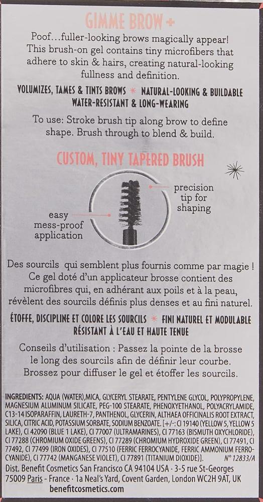 Benefit Cosmetics Gimme Brow+ Volumizing Brow Gel, 4 Medium Warm Deep Brown, 0.1oz/3.0g