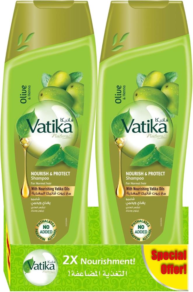 Vatika Naturals Nourish & Protect Shampoo 2 x 400 ml | Enriched with Olive & Henna Extracts | For Normal Hair | With Nourishing Vatika Oils | Super Value Pack of 2