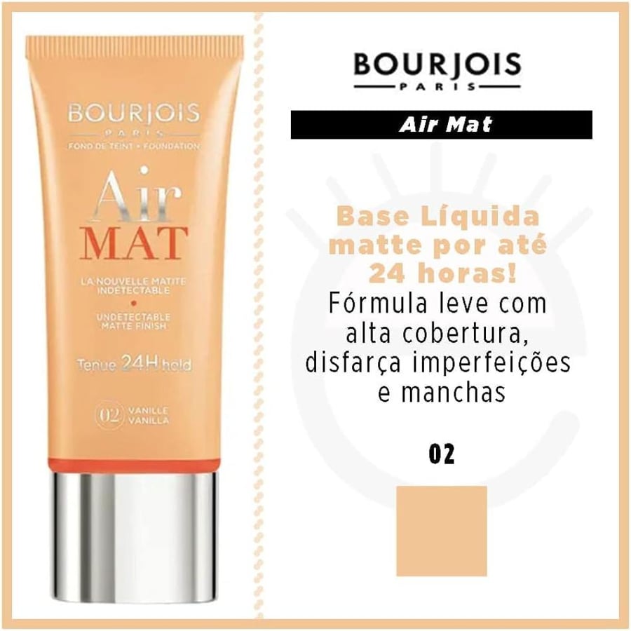 Bourjois, Air Mat 24H. Foundation. 02 Vanilla. 30 ml - 1.0 fl oz