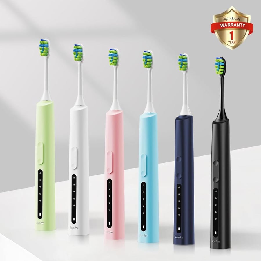 7AM2M Sonic Electric Toothbrush for Adults and Kids, 40000VPM Power Rechargeable Toothbrushes, 5 Modes, with 4 Brush Heads, 2 Minutes Built in Smart Timer,One Charge for 60 Days (Pink)