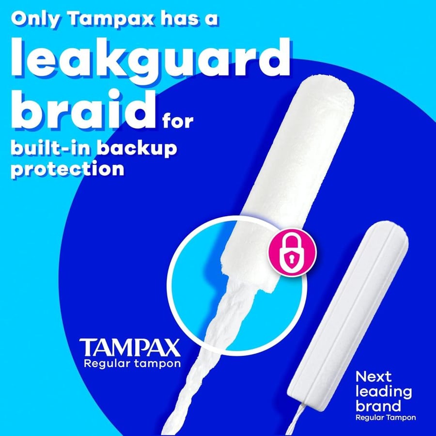 Tampax Pearl Tampons Regular Absorbency, With Leakguard Braid, Unscented, 50 Count